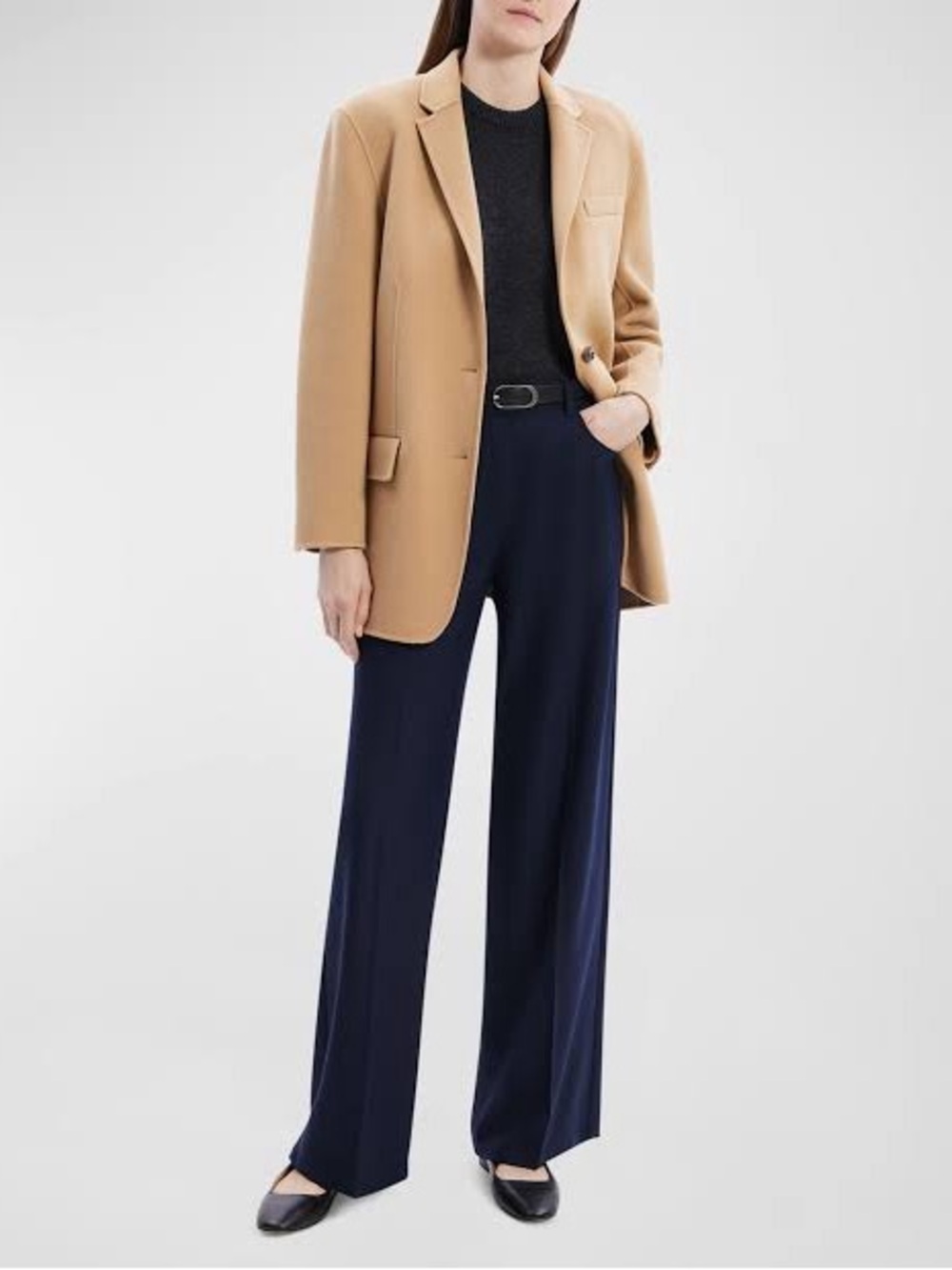 Theory Camel Blazer with Navy Accents